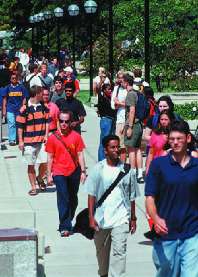 Students walking in the Diag