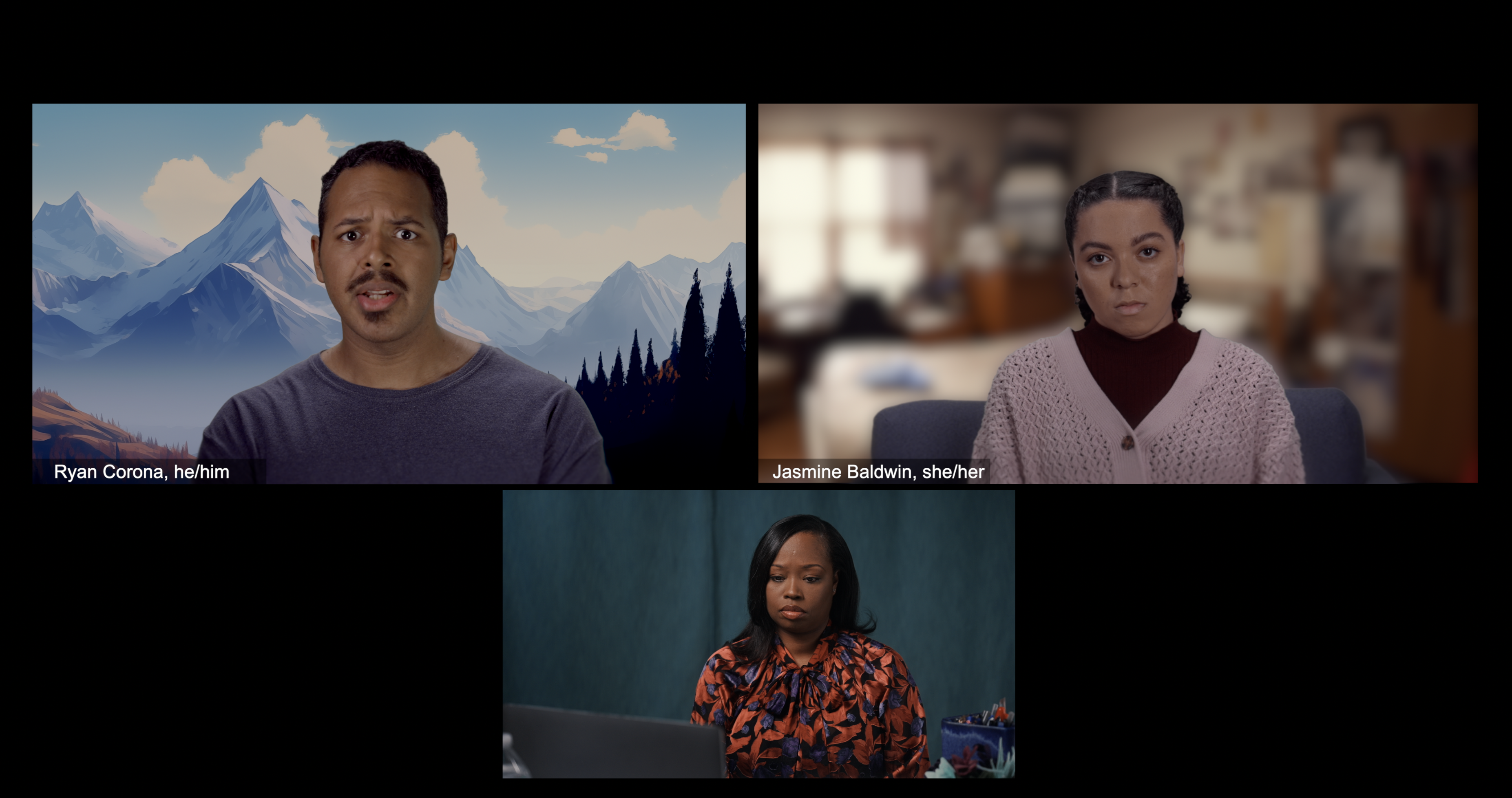 Screenshot of three people on a Zoom call